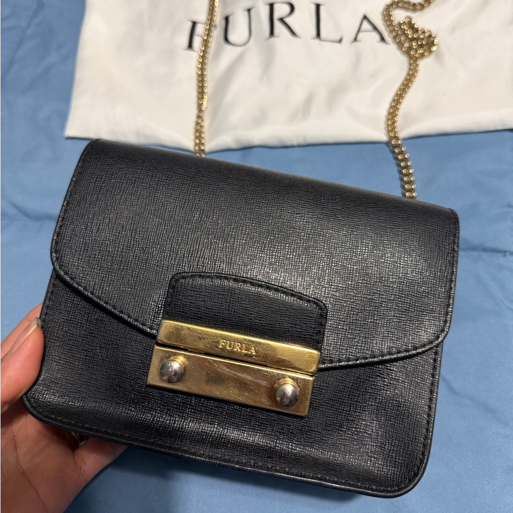 Furla Black Crossbody with Gold Chain - Picture 2 of 7